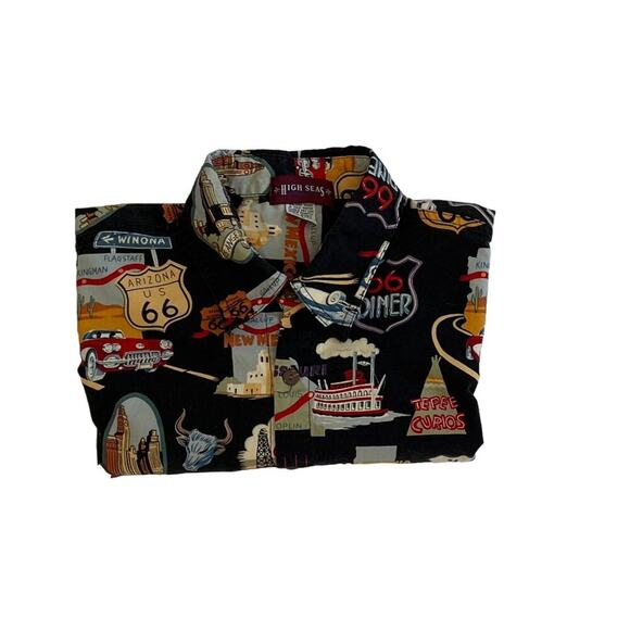 High Seas Trading Co. Route 66 Landmarks Button Down Short Sleeve Hawaiian, L - Picture 3 of 14